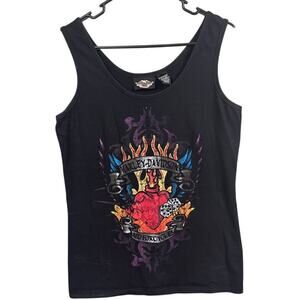 Vintage Women's Harley-Davidson Sleeveless Tee Shirt Black Front/Back Logo SZ L